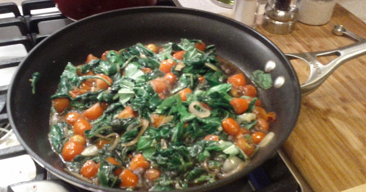 4 Pears Wilted Spinach with Tomatoes and Basil