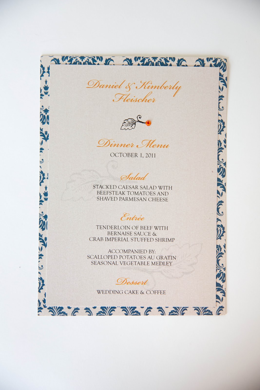 Fall Wedding • Menu Card • Navy and Orange Wedding - Kindly RSVP Designs