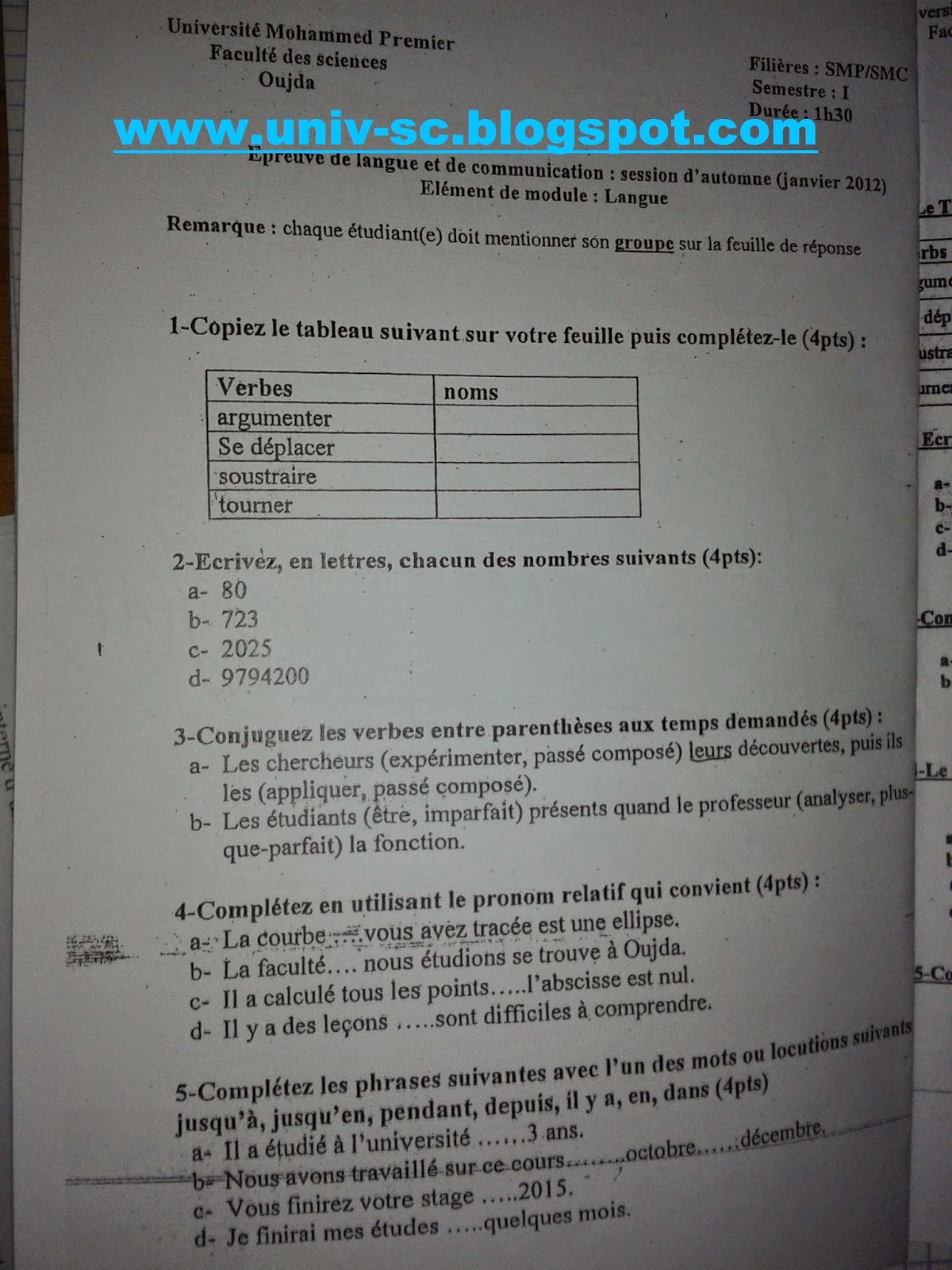 Examen Langue Et Terminologie S1 Smpc Pdf
