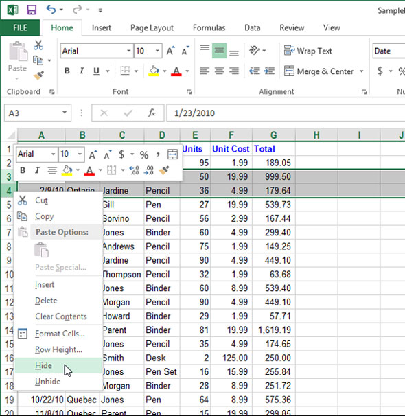 Cách tạm thời ẩn hàng, cột trong Excel 2013 2 Cách tạm thời ẩn hàng, cột trong Excel 2013 2