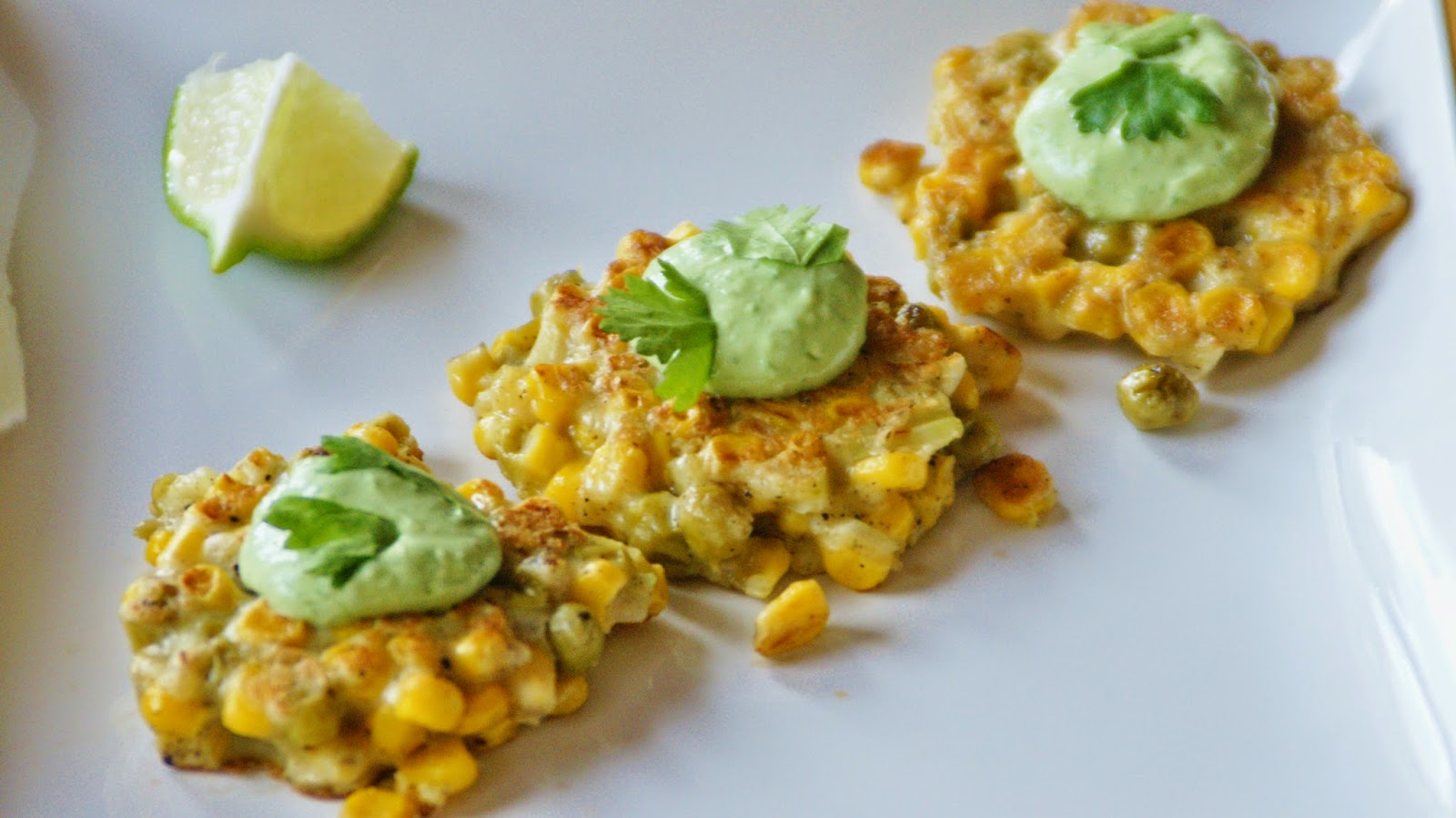 Bite of Health Corn and Pea Fritters with Cilantro Lime Dipping Sauce