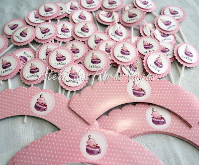festa wrapper topper cupcake personalizado bebê rosa