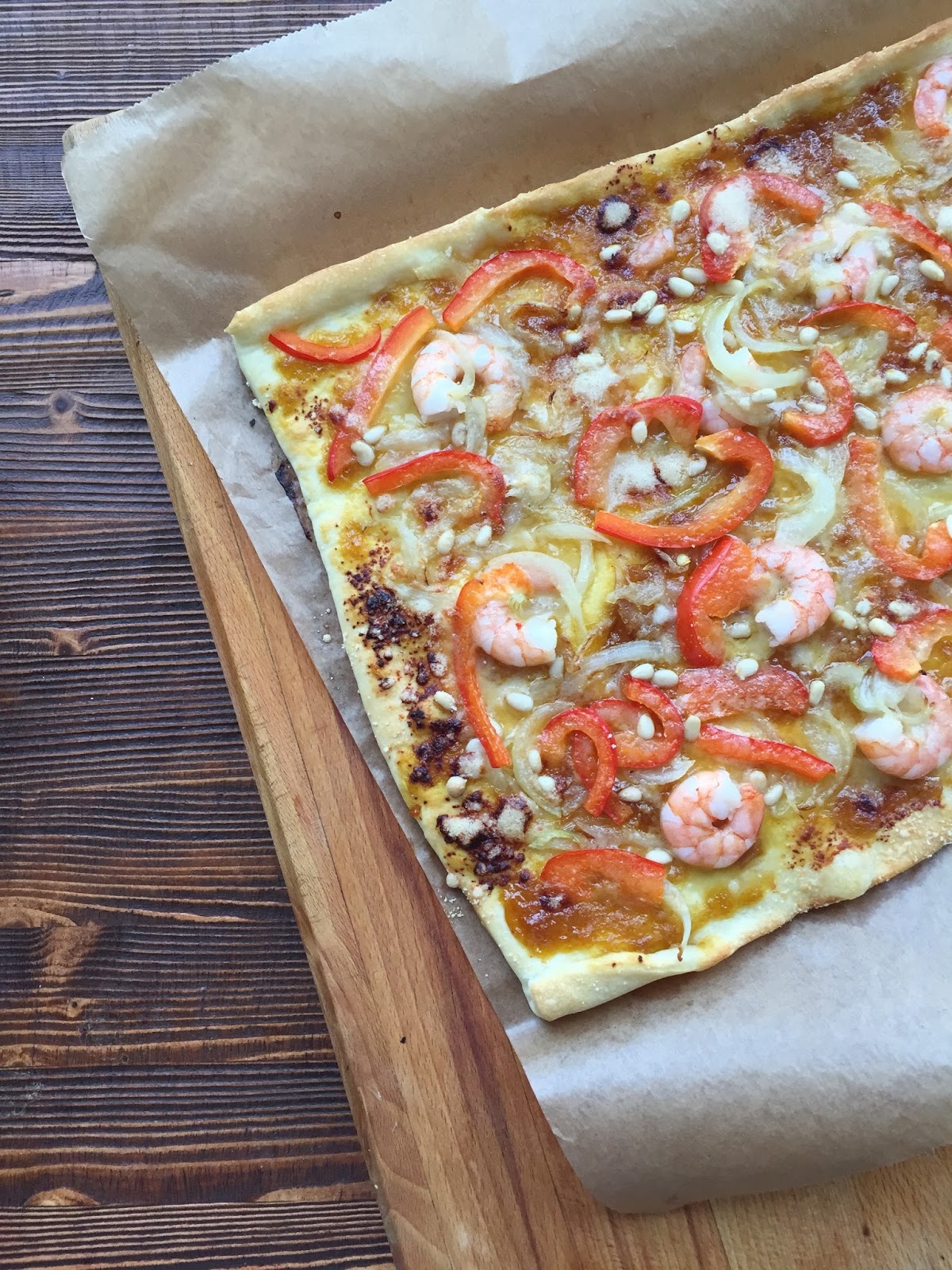 raincloud & sage recipe shrimp & mango flatbread pizza