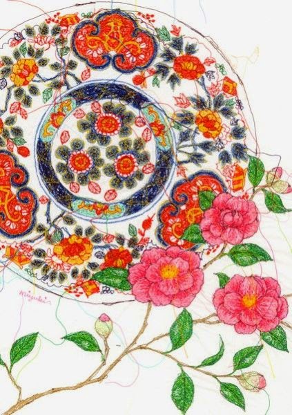 Intricate embroideried artwork by Miyuki Sakai