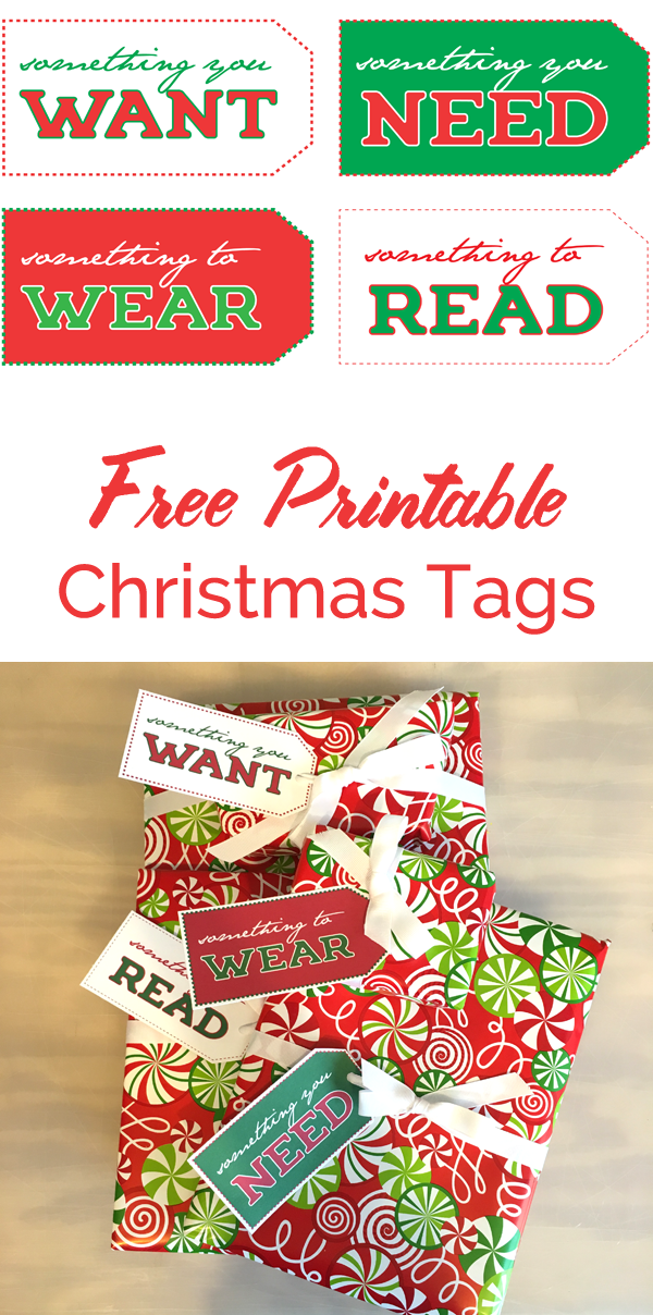 Want, Need, Wear, Read Christmas Tags, Free Printable