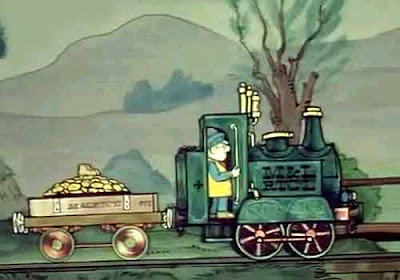 Ivor the engine on his way to Grumbley flat truck of spuds and new pair of boots Ding the gold miner