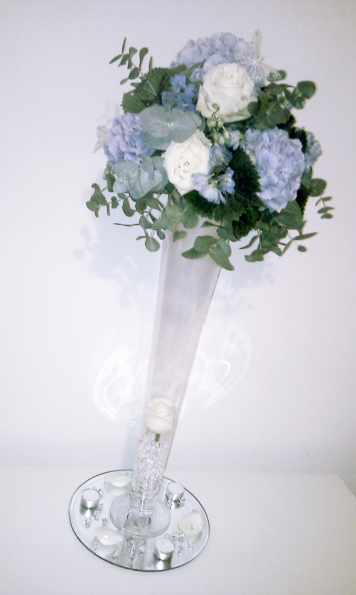 Ribbon & Rose Sky Blue Wedding Flowers Centerpiece