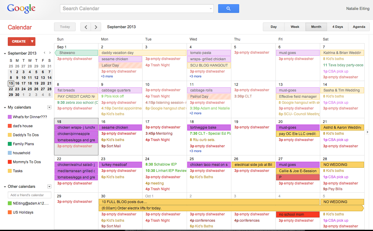 Everyday Eitings Shared Family Calendar... I love Google!