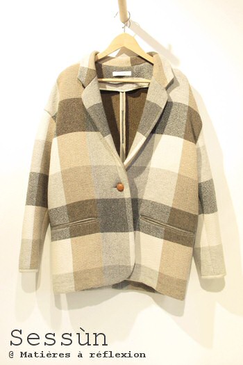 Manteau carreaux beige Sessùn laine épaisse
