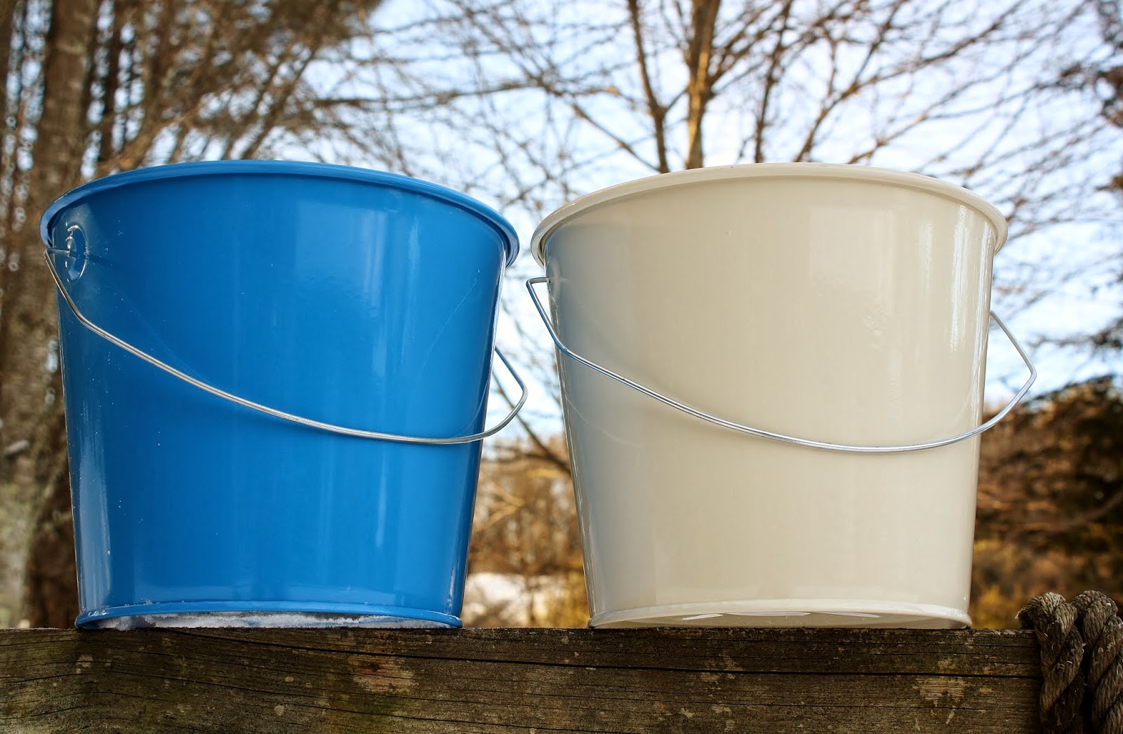 Bucket Outlet A Metal and Solid Color Bucket photoshoot in the snow.