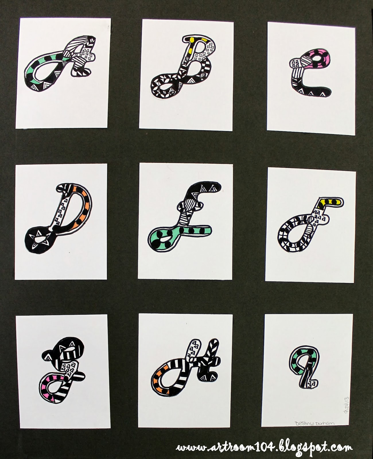 Art Room 104 Art Elective Completed Zentangle Alphabets