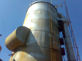 Sulfuric Acid Plant in Pakistan Zimindar Chemical 100 Metic ton daily production by contact process single absorption, between chiniot and faisalabad, near madina sugar mill, image by irfan ahmad plant operator, contact tower/convertor insulated by glass wool, sampling lines.