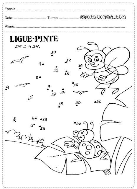 Ligue e pinte os desenhos