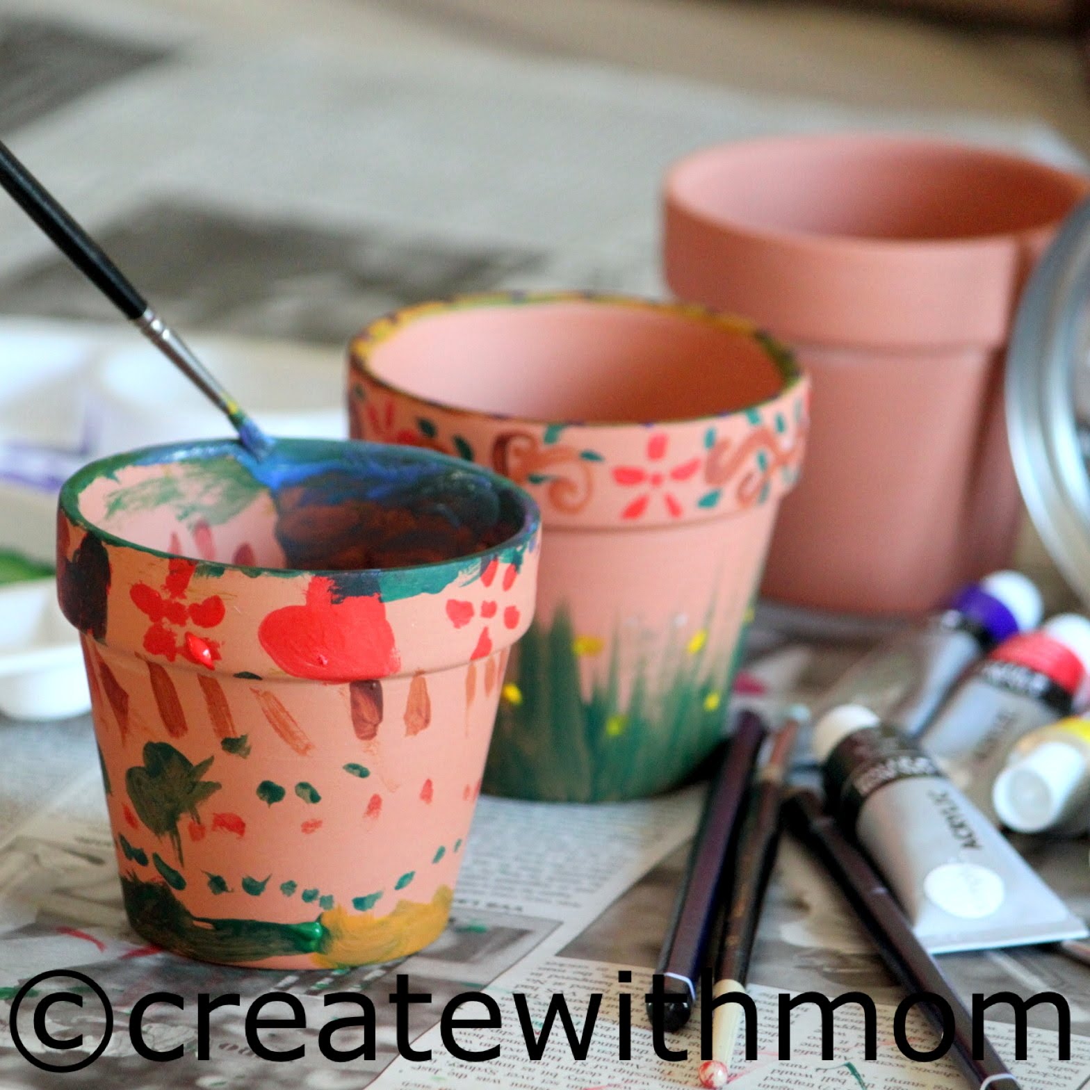 Create With Mom Painting clay pots