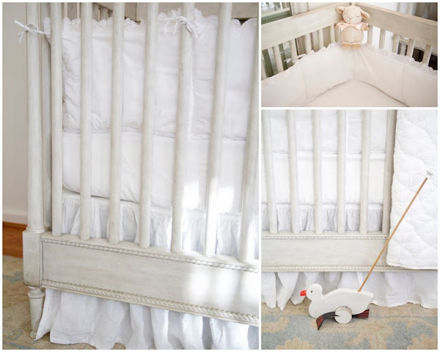 Crib, white bedding; Baby nursery; Nursery in the Nest; Nora's Nest Crib, white bedding; Baby nursery; Nursery in the Nest; Nora's Nest