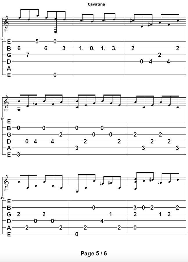 Guitar Tabs: Tabs For: Cavatina by Stanley Myers.