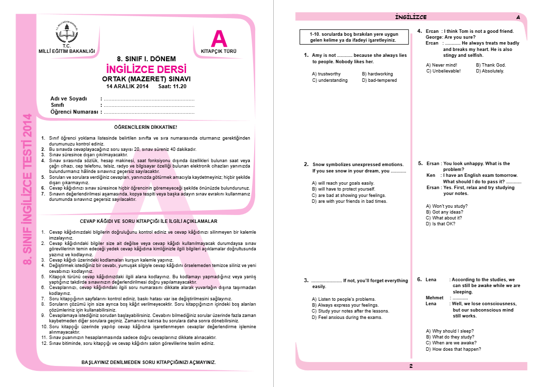 YLDZ İngilizce: Åubat 2015