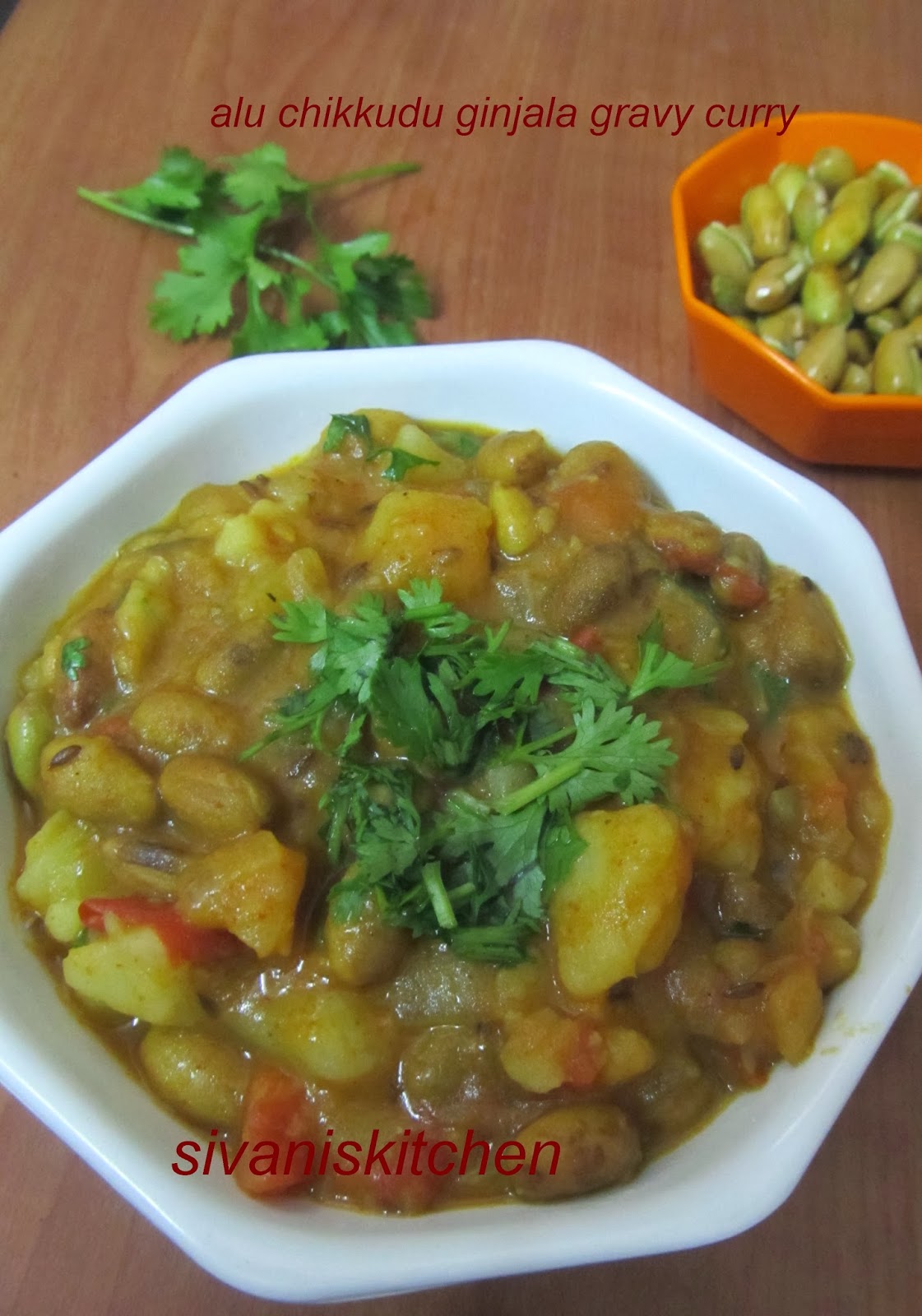 Sivani's Kitchen Alu Chikkudu Ginjala Gravy Curry / Alu Broad Beans