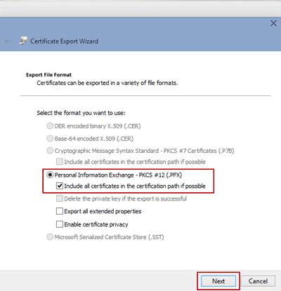 select export certificate file format select export certificate file format