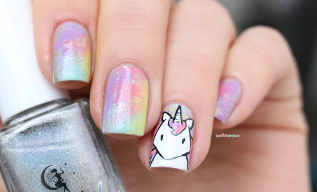 Paint All The Nails Presents Dry Brush kawaii unicorn rainbow nail art