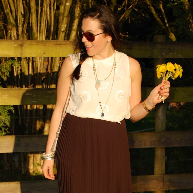Topshop tank, Laura pleated maxi skirt, Coach Legacy crossbody and Zara studded suede boots
