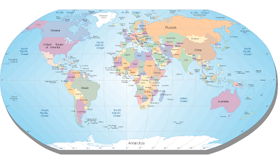 A WORLD MAP LABELLED WITH COUNTRIES AND CONTINENTS