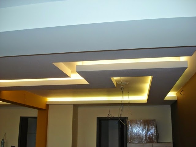 living room false ceiling POP designs - ceiling LED lights