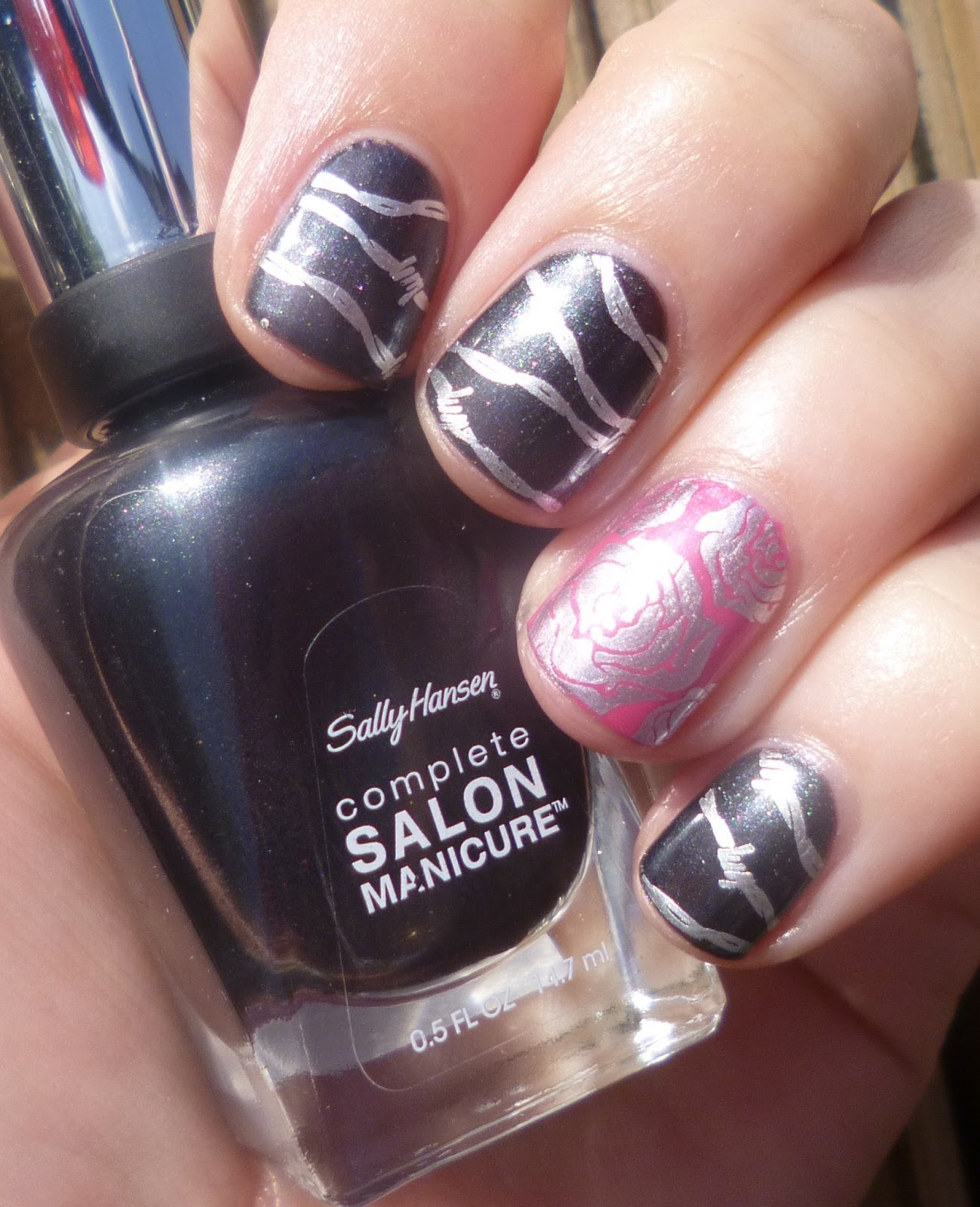 Lou is Perfectly Polished Barbed Wire Nails with Rose Accent