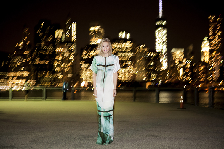 Nighttime shoot, dragging the shutter, Stefanie Biggel Prim maxi dress, city skyline