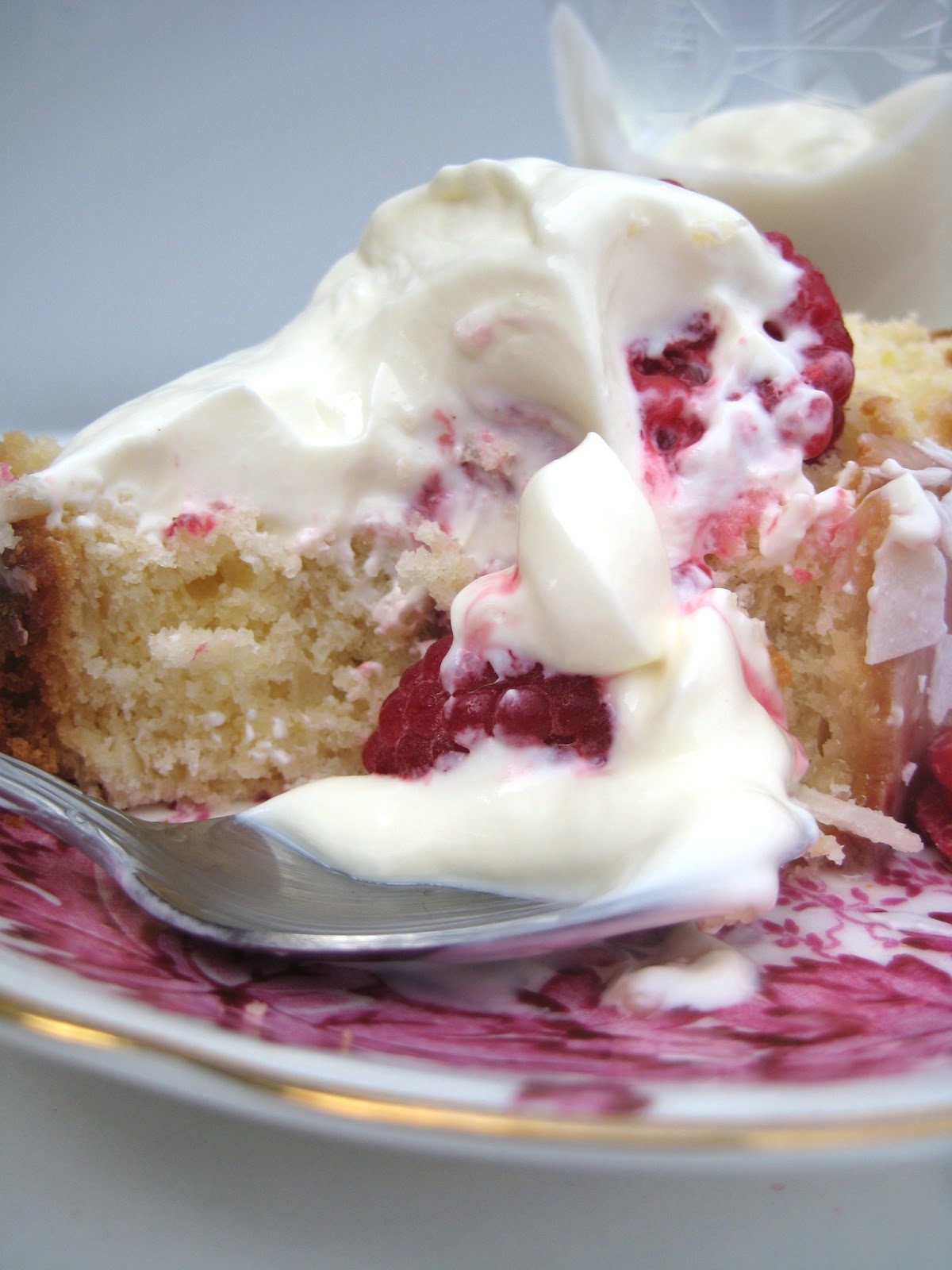 cream butter & sugar Lemon, coconut and raspberry sour cream cake.