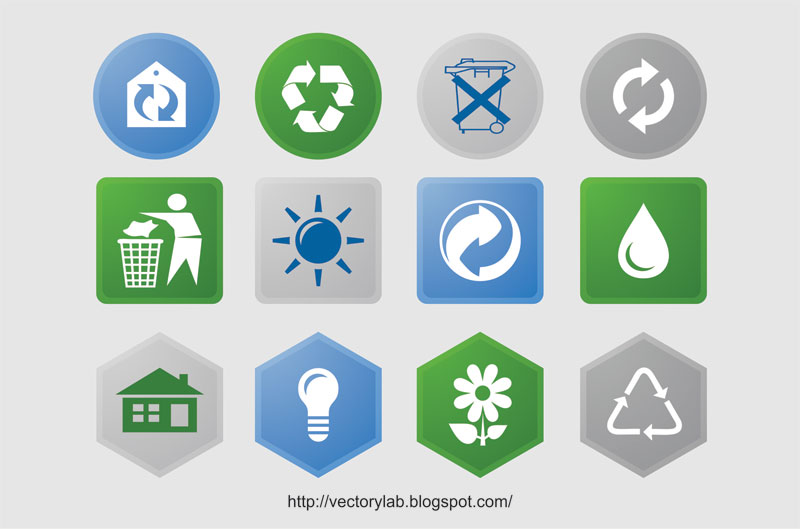 12 colored labels ecological icon set