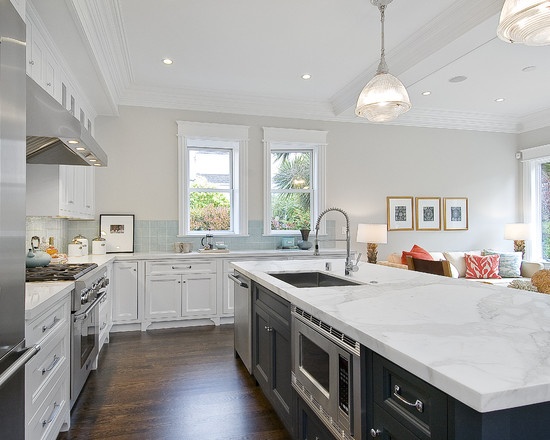 Creatice Gray Kitchen Cabinets With White Marble Countertops 