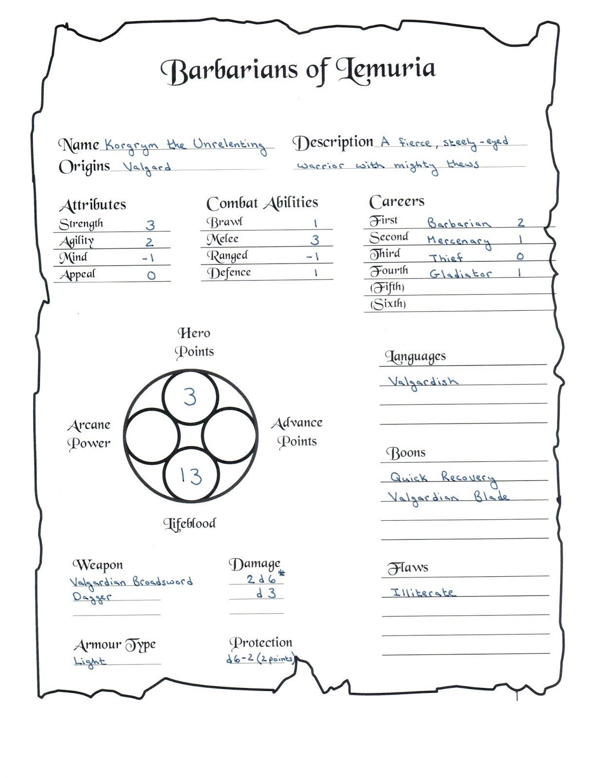 the tower of the silent sorcerer barbarians of lemuria creating a hero forge character sheet