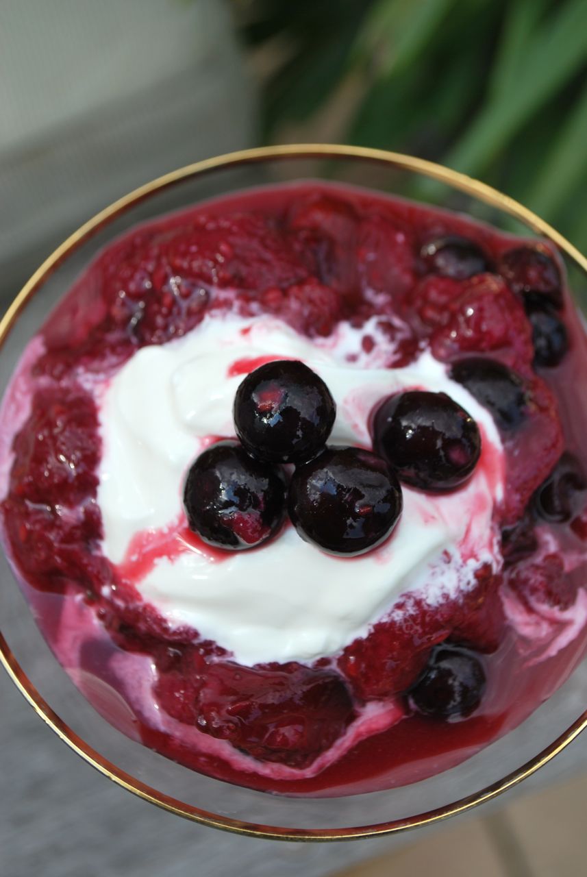 Scrumpdillyicious Summer Berry Pudding with Crème Fraîche