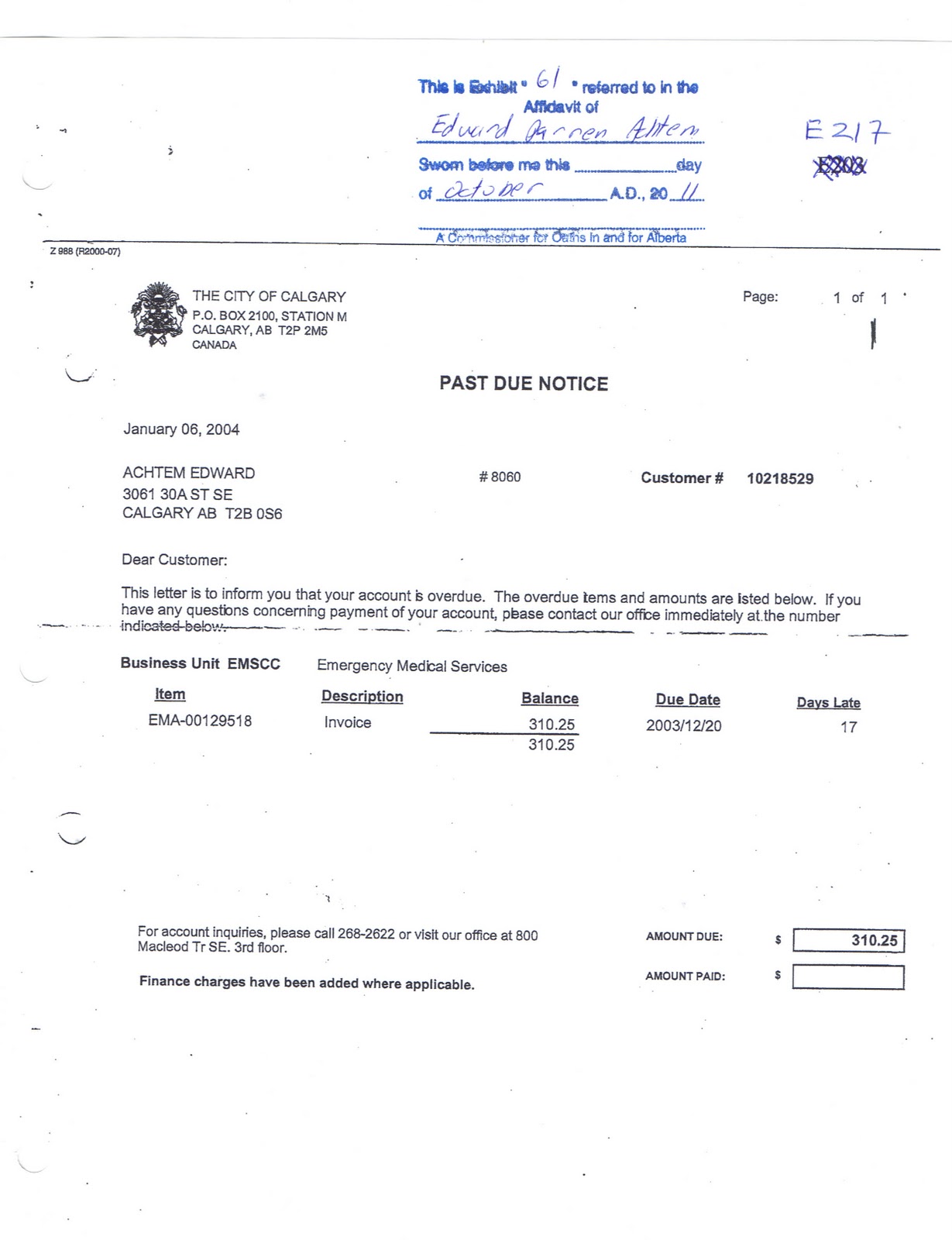 EXHIBITS EXHIBIT 61 Ambulance Bill October 2003, page E217