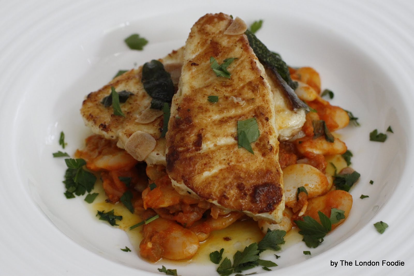 The London Foodie My Recipe for The Nduja Challenge "PanFried Halibut on Butter Beans and