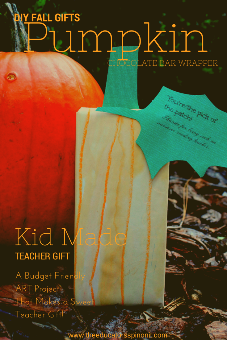 Water Color Pumpkin Chocolate Bar Wrapper. A kid-made gift for teachers. Budget friendly sweet treat!