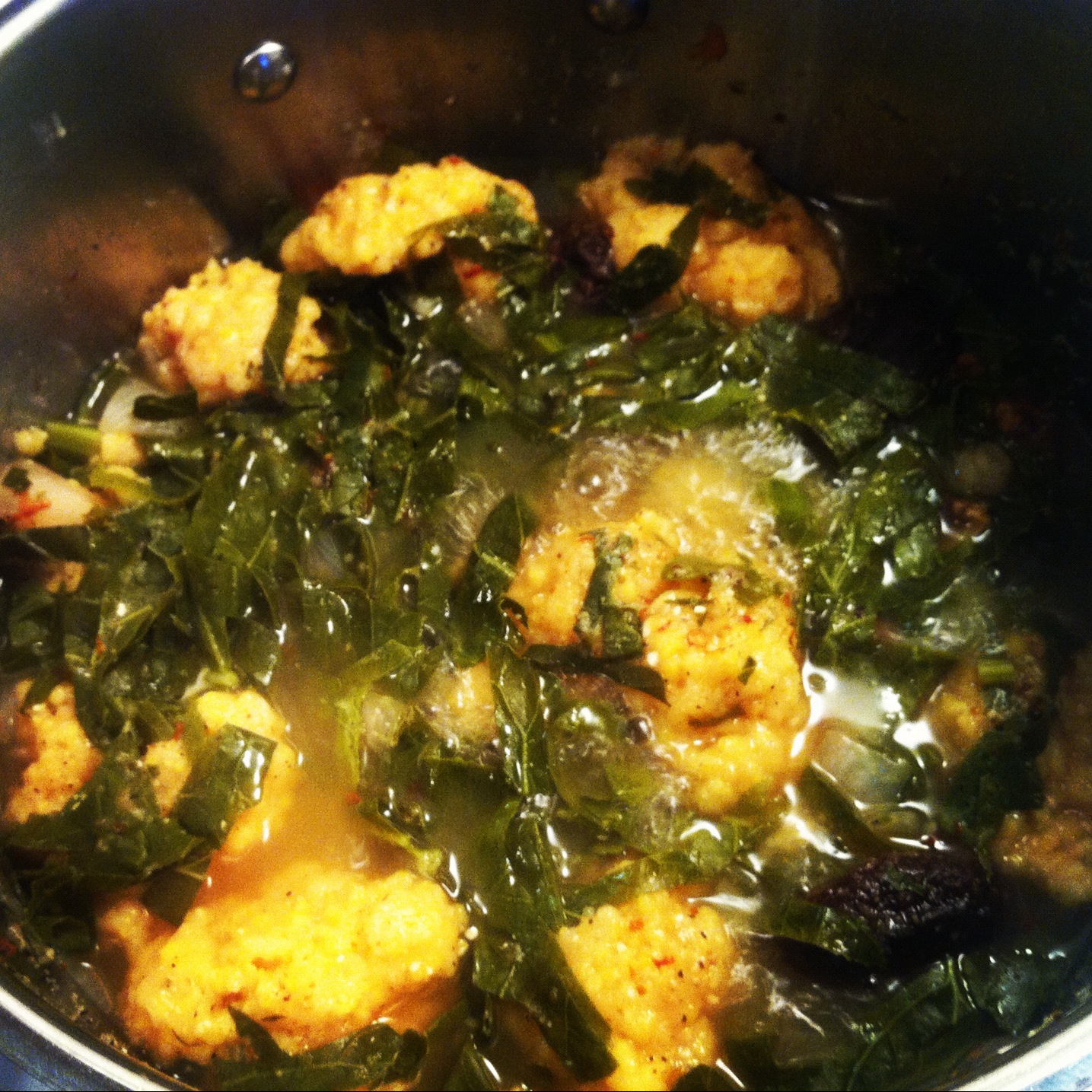 Simmered Collard Greens with Cornmeal Dumplings
