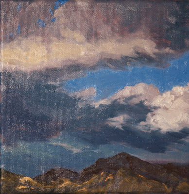 Clouds, atmospheric, storm, stormy, landscape, Angeles Forest, small painting