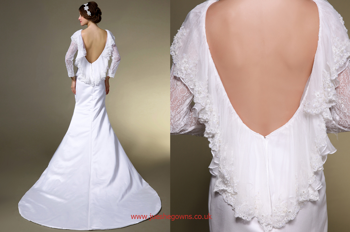 satin open back wedding dress