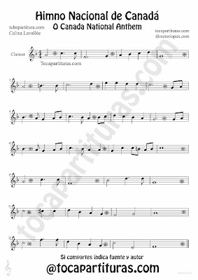 Tubescore Canada Nathional Anthem sheet Music for clarinet O Canada Music score