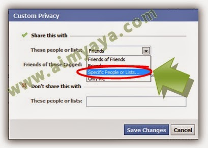 Gambar: Memilih jenis status yang hanya dapat dilihat oleh orang-orang tertentu saja