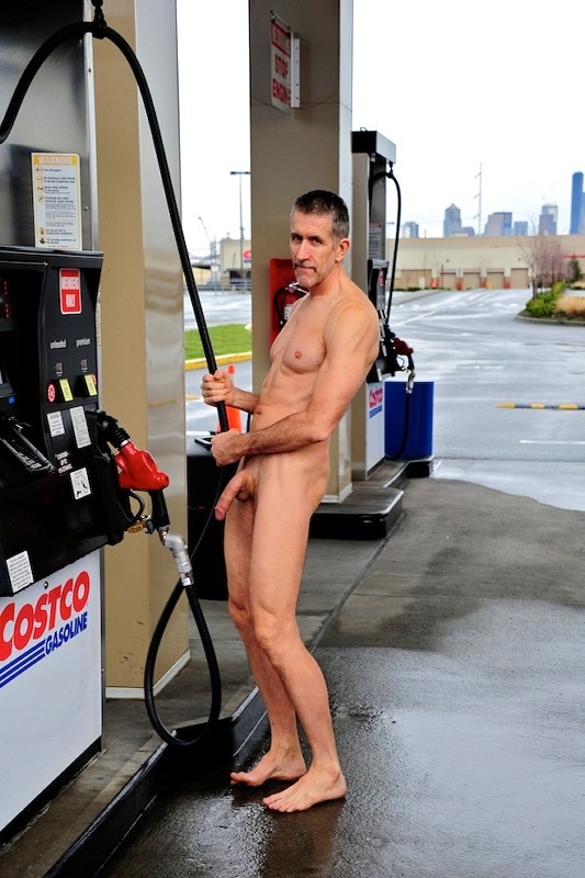 Pumping gas naked public pic