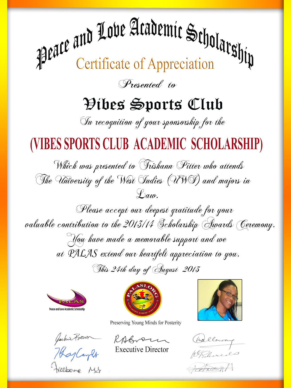 Vibes Sports Club Academic Scholarship (2013)