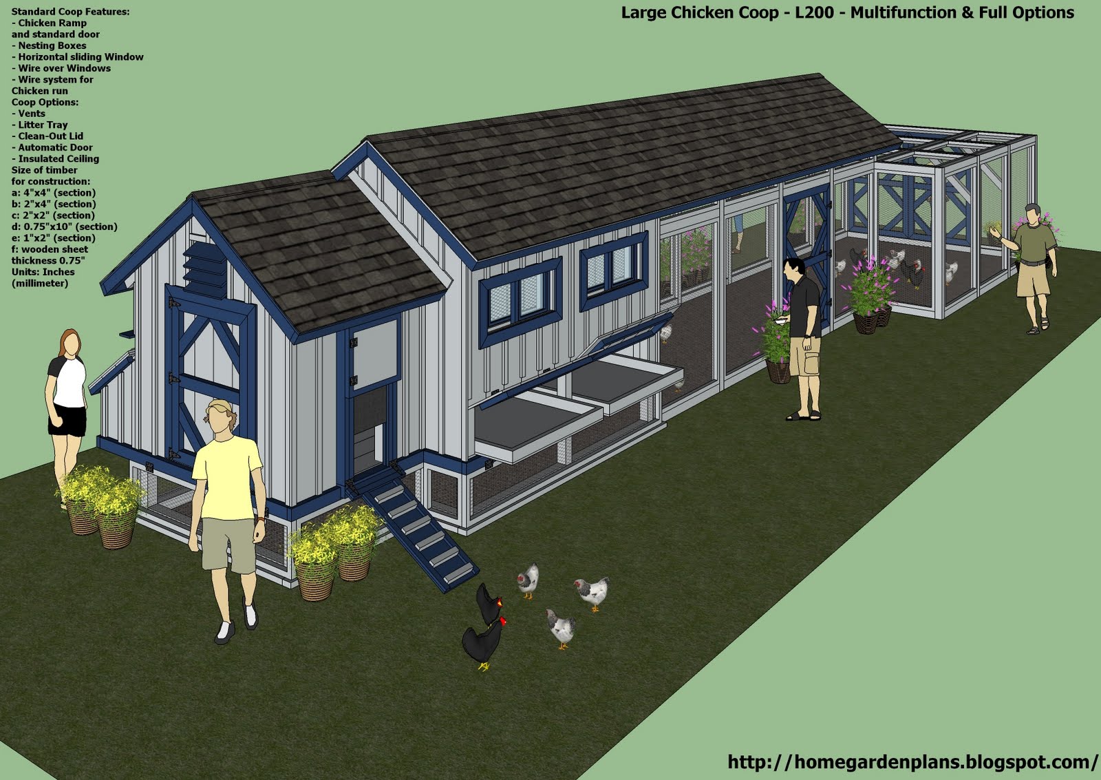 home garden plans: L200 - Large Chicken Coop Plans - How to Build a 