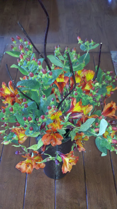 Orange Alstromeria, Hypericum, & Curly Willow