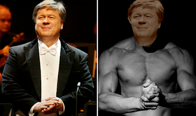 Swedish opera singer Hakan Hagegard and his head on body of CC photo of male model 