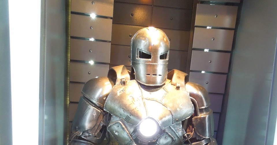 Hollywood Movie Costumes and Props Iron Man 3 Mark I suit on display