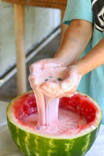 How to make watermelon slime - an ooey gooey summer fun play recipe that smells like fresh cut watermelon!