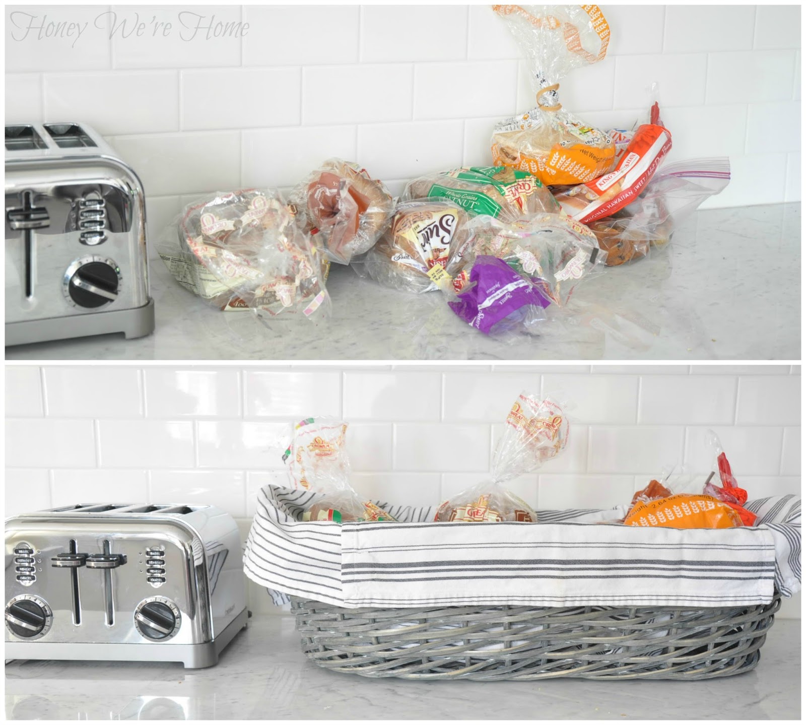 Organized Kitchen // Bread in a Basket Honey We're Home